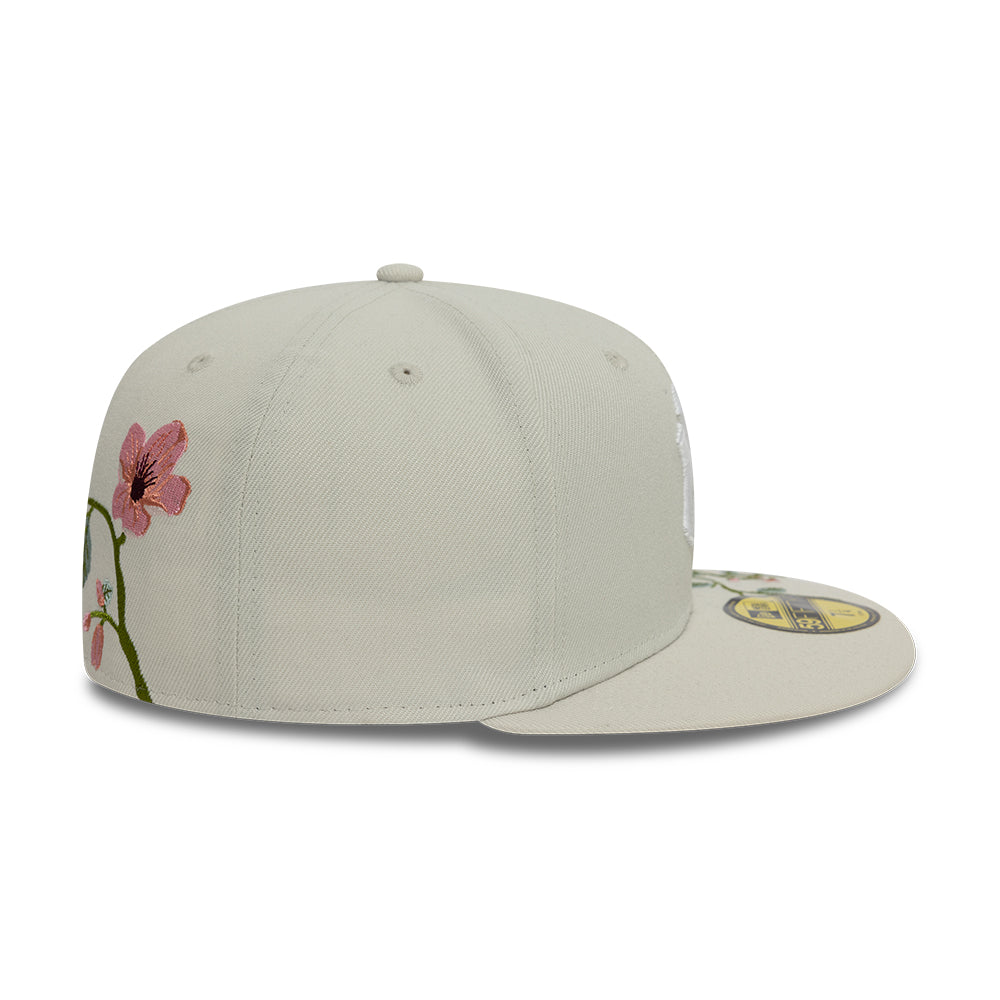 New York Yankees MLB Floral 59Fifty New Era Cream/White Official Team Hat Sports Fan Cap Official MLB Team Hat Baseball Fan Cap