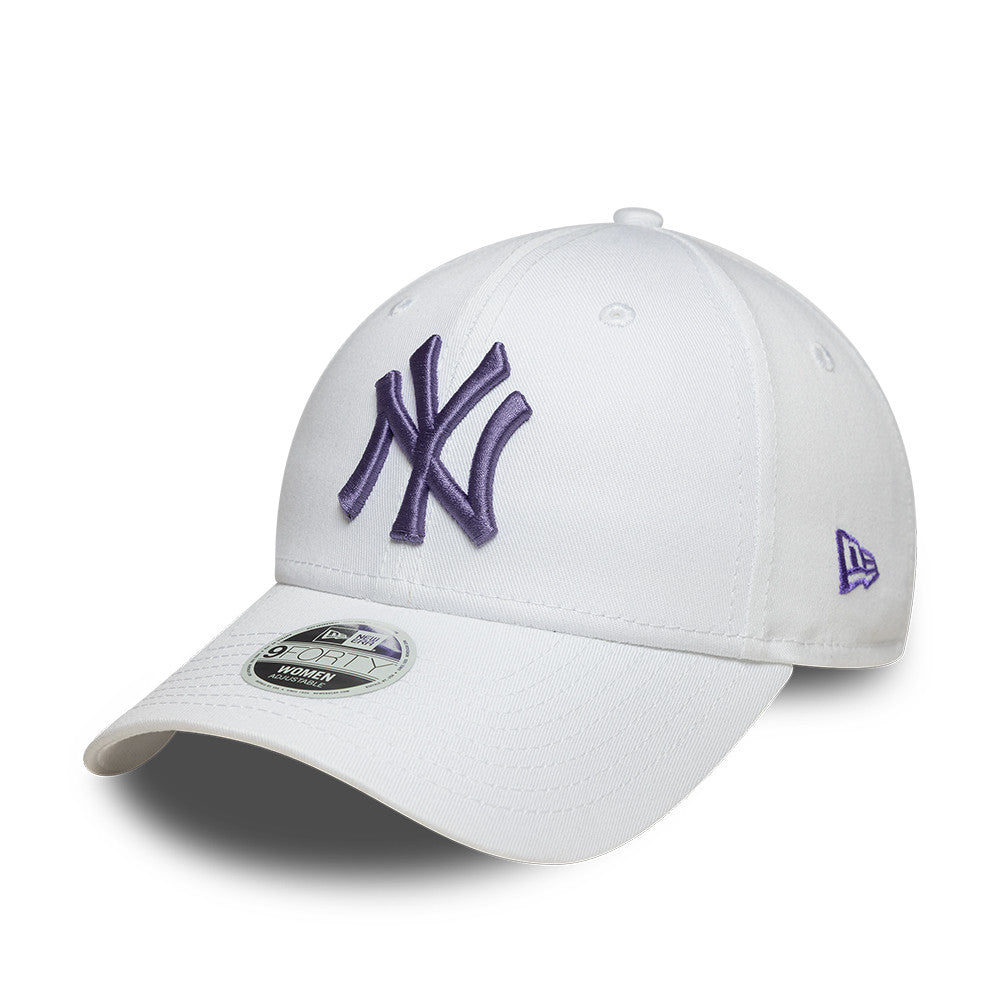 New York Yankees MLB League Essential 9FORTY Women Strapback New Era White/Purple Official Team Hat Sports Fan Cap Official MLB Team Hat Baseball Fan