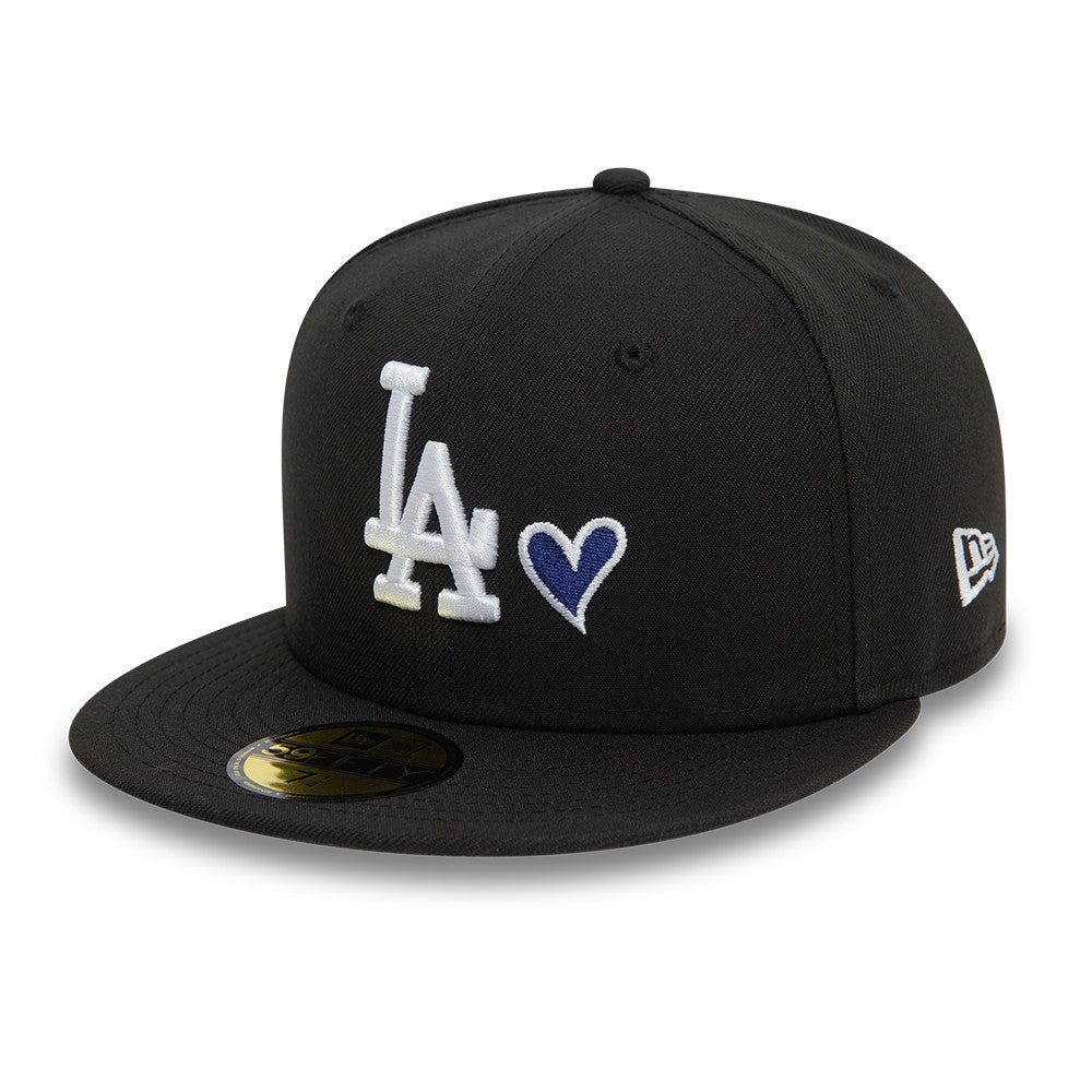Los Angeles Dodgers MLB Heart Icon 59FIFTY Fitted New Era Black/White Official Team Hat Sports Fan Cap Official MLB Team Hat Baseball Fan Cap