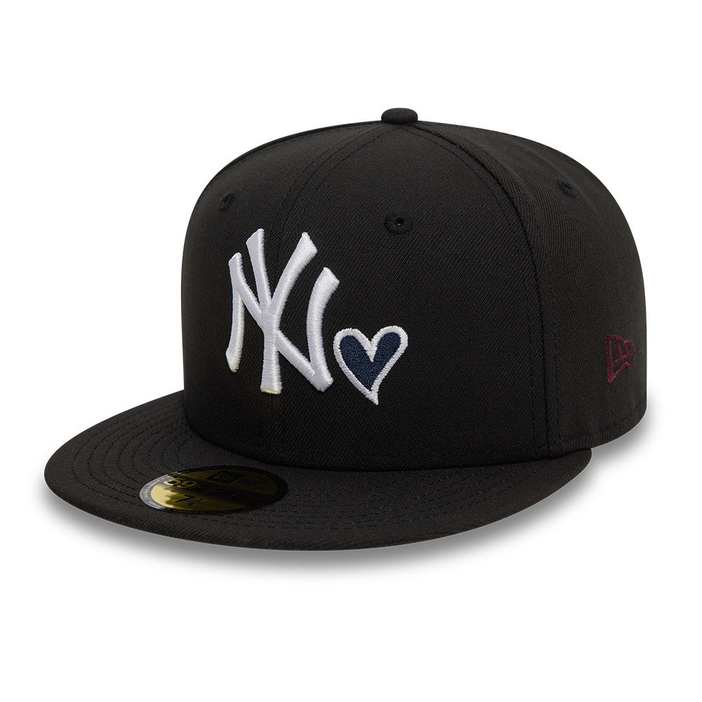 New York Yankees MLB Heart Icon 59FIFTY Fitted New Era Black/White Official Team Hat Sports Fan Cap Official MLB Team Hat Baseball Fan Cap