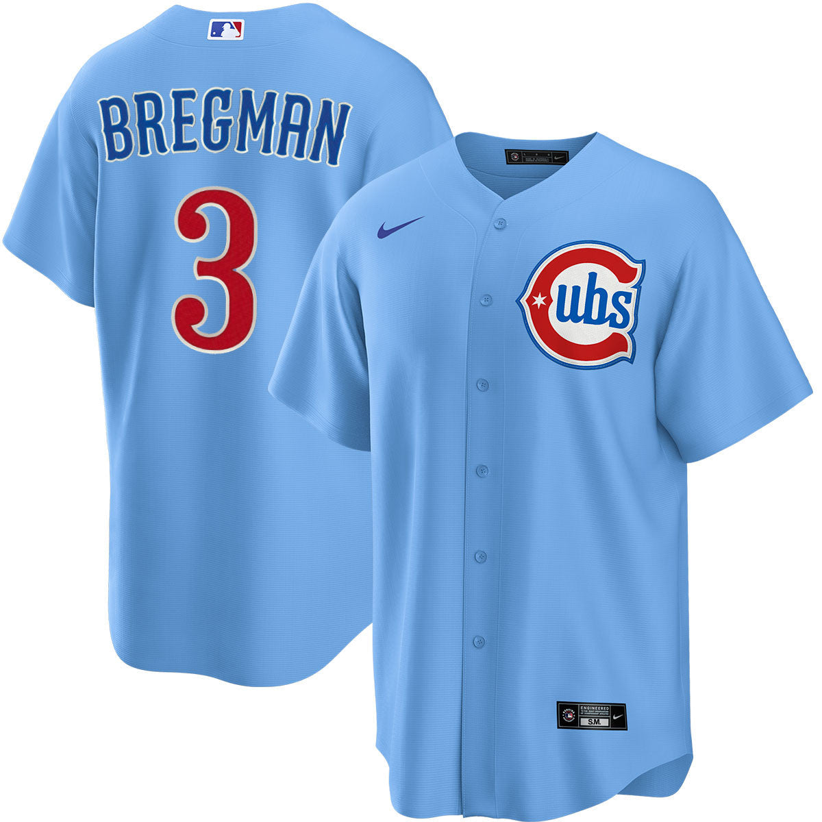 NIKE Men's Chicago Cubs Alex Bregman #3 Light Blue 2nd Alternate Replica Jersey Official Team Jersey Sports Fan Apparel Official MLB Team Jersey Baseb
