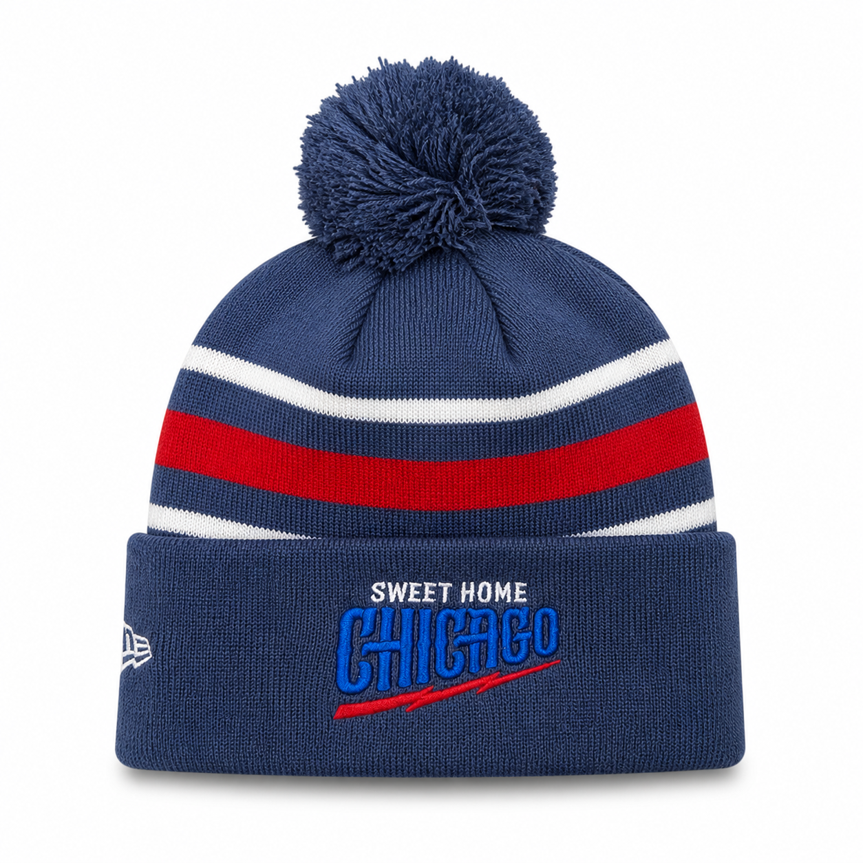 Chicago Cubs New Era Navy 2nd Alternate Guitar Bear Cuffed Knit Hat with Pom Official Team Hat Sports Fan Cap Official MLB Team Hat Baseball Fan Cap