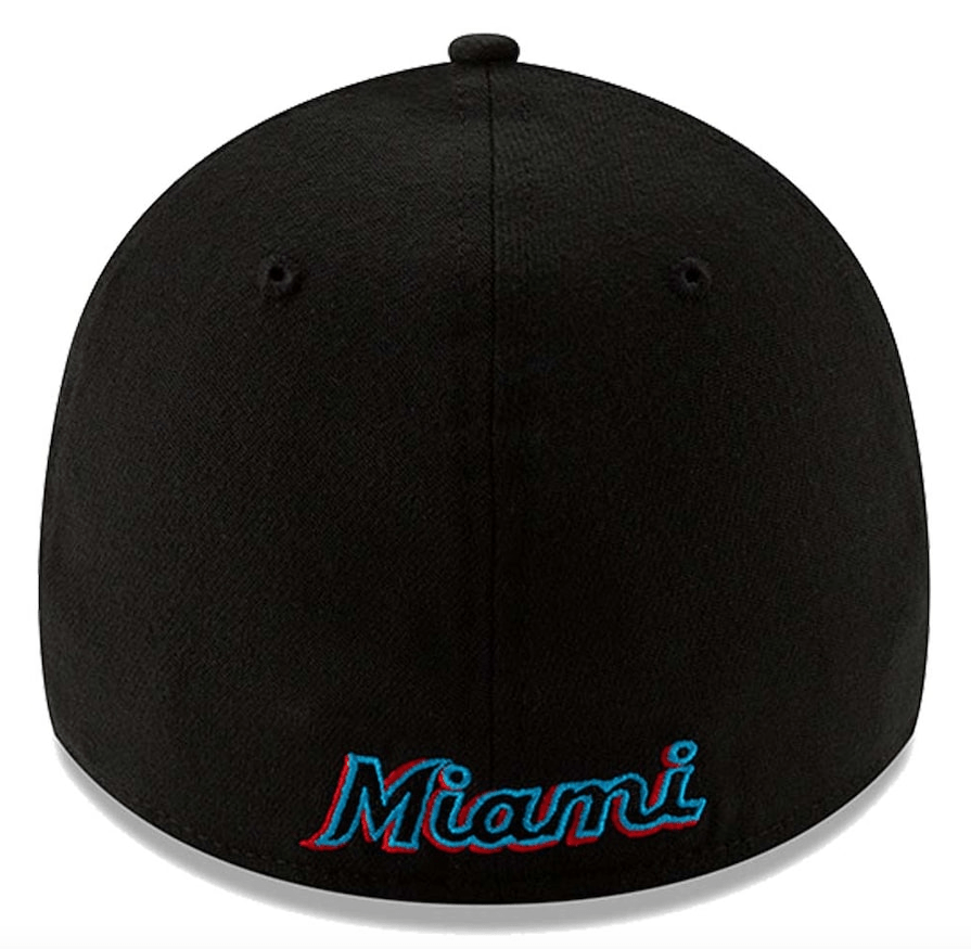 Men's Miami Marlins New Era Black Team Classic 39THIRTY Flex Hat Official Team Hat Sports Fan Cap Official MLB Team Hat Baseball Fan Cap