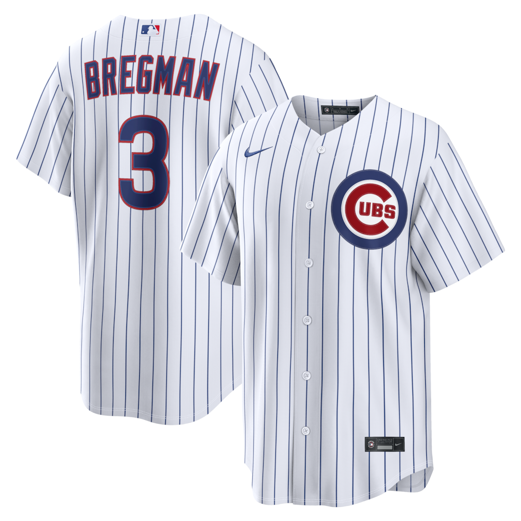 Mens Chicago Cubs Alex Bregman White Home Premium Twill Replica Jersey Official Team Jersey Sports Fan Apparel Official MLB Team Jersey Baseball Fan A