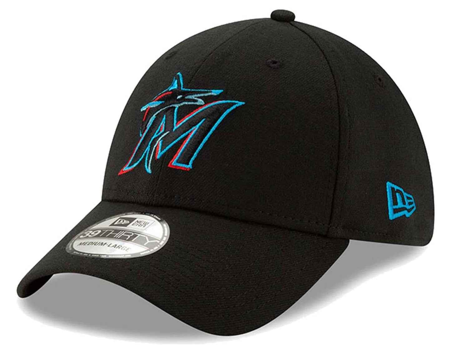 Men's Miami Marlins New Era Black Team Classic 39THIRTY Flex Hat Official Team Hat Sports Fan Cap Official MLB Team Hat Baseball Fan Cap