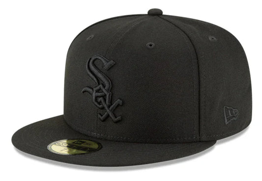 Men's Chicago White Sox New Era Tonal Black On Black 59FIFTY Fitted Hat Official Team Hat Sports Fan Cap Official MLB Team Hat Baseball Fan Cap