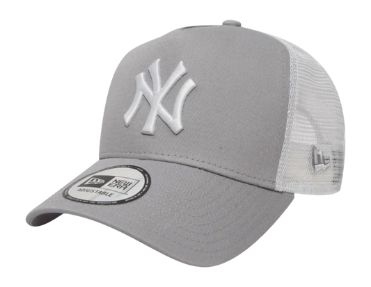 New York Yankees MLB League Essential A-Frame Trucker Snapback New Era Gray/White Official Team Hat Sports Fan Cap Official MLB Team Hat Baseball Fan