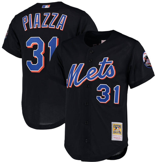 Men's New York Mets Mike Piazza Mitchell & Ness Black Cooperstown Collection Mesh Batting Practice Jersey Official Team Jersey Sports Fan Apparel Offi