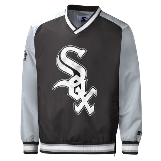 Men's Chicago White Sox Gameday Trainer III Black V-Neck Pullover Jacket Official Sports Fan Gear MLB Fan Gear Popular Style