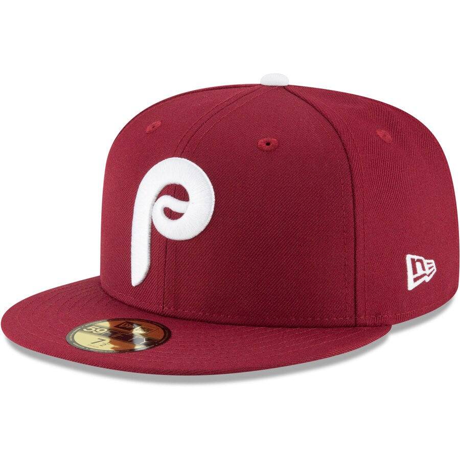 Men's Philadelphia Phillies New Era Maroon Cooperstown Collection Wool 59FIFTY Fitted Hat Official Team Hat Sports Fan Cap Official MLB Team Hat Baseb