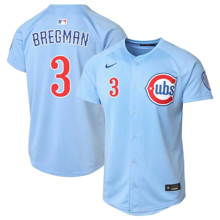 NIKE Youth Chicago Cubs Alex Bregman Light Blue 2nd Alternate Limited Replica Jersey Official Team Jersey Sports Fan Apparel Official MLB Team Jersey