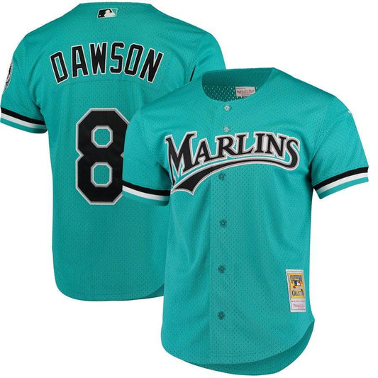 Men's Florida Marlins Andre Dawson 1995 Mitchell & Ness Teal Fashion Cooperstown Collection Mesh Batting Practice Jersey Official Team Jersey Sports F