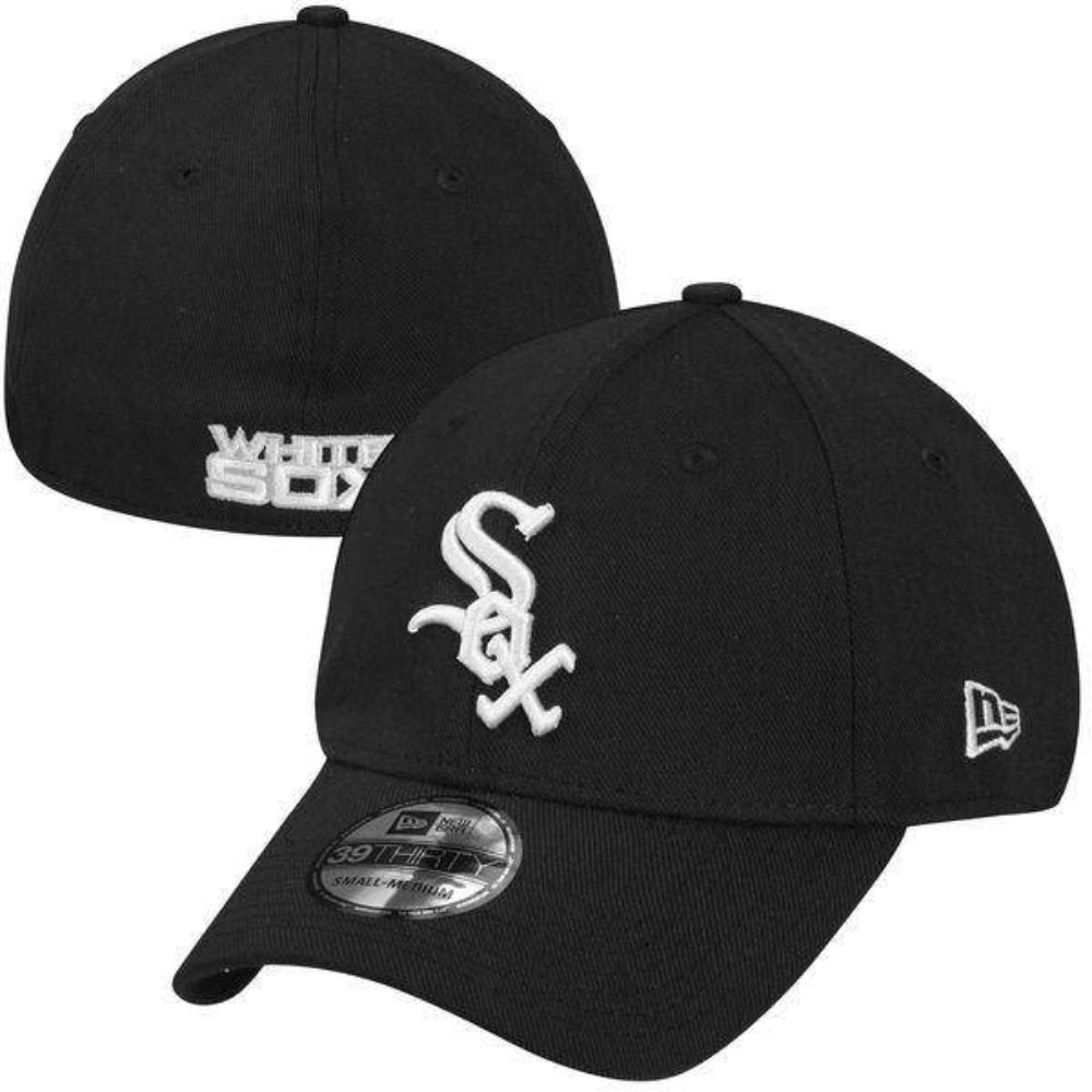 Men's Chicago White Sox New Era Black MLB Team Classic 39THIRTY Flex Hat Official Team Hat Sports Fan Cap Official MLB Team Hat Baseball Fan Cap