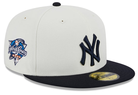 New York Yankees 2000 World Series Cream/Navy New Era Retro 59FIFTY Fitted Hat Official Team Hat Sports Fan Cap Official MLB Team Hat Baseball Fan Cap