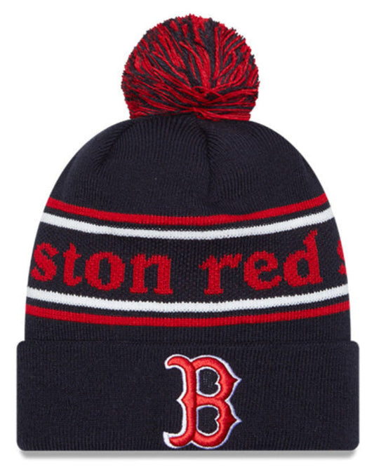 Boston Red Sox Navy New Era Marquee Cuffed Knit Hat with Pom Official Team Hat Sports Fan Cap Official MLB Team Hat Baseball Fan Cap