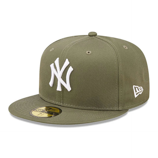 New York Yankees MLB League Essential 59FIFTY Fitted New Era Olive/White Official Team Hat Sports Fan Cap Official MLB Team Hat Baseball Fan Cap