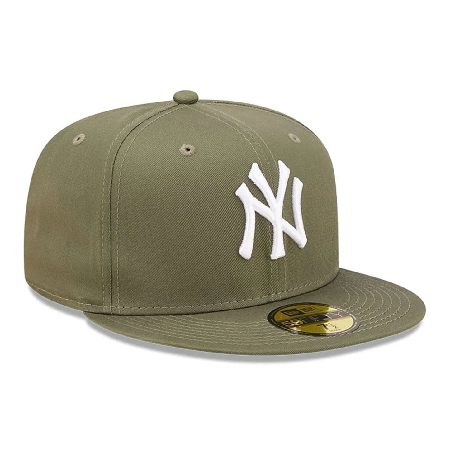 New York Yankees MLB League Essential 59FIFTY Fitted New Era Olive/White Official Team Hat Sports Fan Cap Official MLB Team Hat Baseball Fan Cap