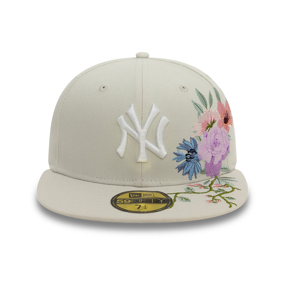 New York Yankees MLB Floral 59Fifty New Era Cream/White Official Team Hat Sports Fan Cap Official MLB Team Hat Baseball Fan Cap