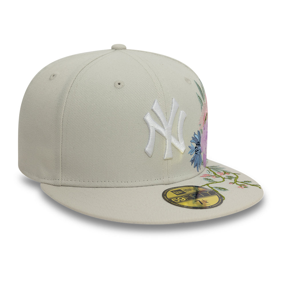 New York Yankees MLB Floral 59Fifty New Era Cream/White Official Team Hat Sports Fan Cap Official MLB Team Hat Baseball Fan Cap