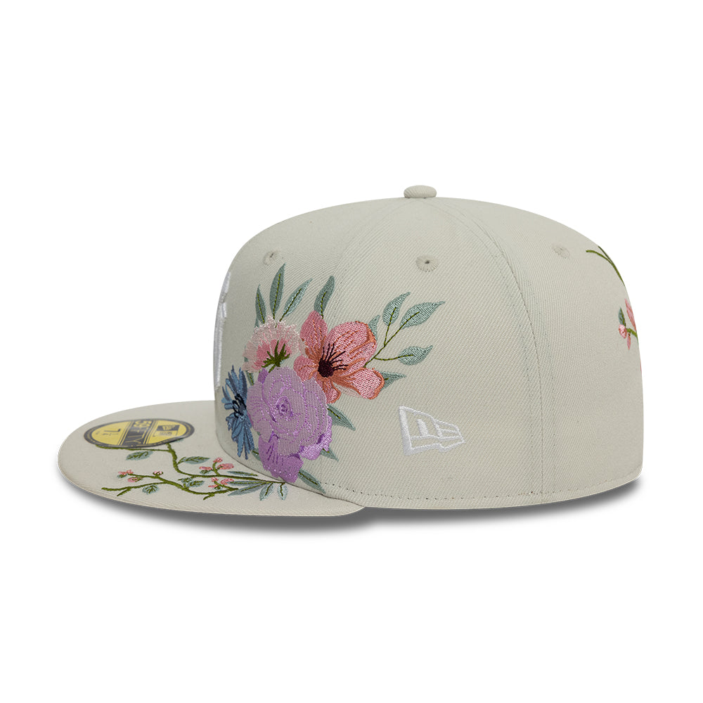 New York Yankees MLB Floral 59Fifty New Era Cream/White Official Team Hat Sports Fan Cap Official MLB Team Hat Baseball Fan Cap