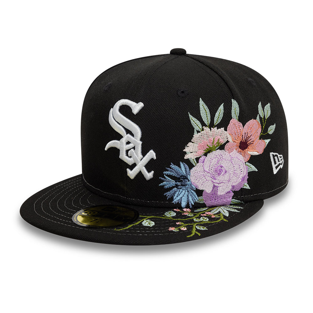 Chicago White Sox MLB Floral 59Fifty New Era Black/White Official Team Hat Sports Fan Cap Official MLB Team Hat Baseball Fan Cap