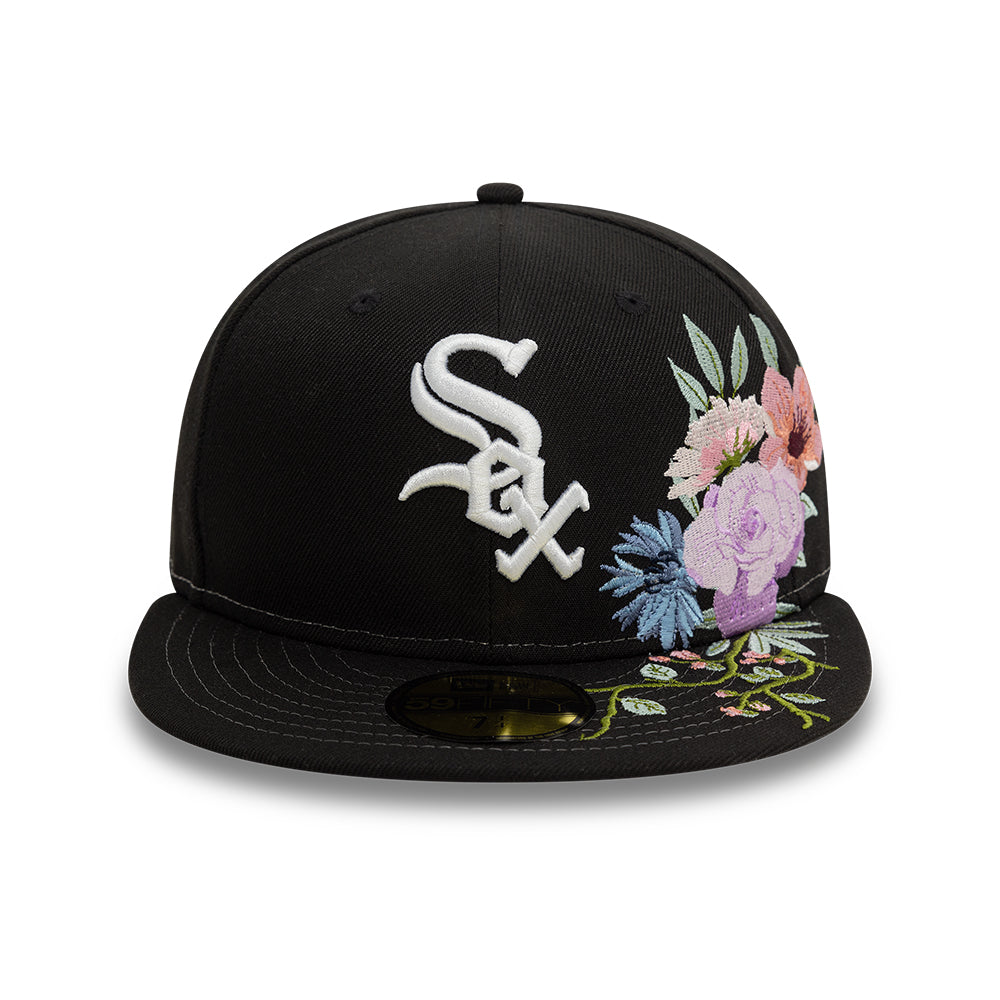 Chicago White Sox MLB Floral 59Fifty New Era Black/White Official Team Hat Sports Fan Cap Official MLB Team Hat Baseball Fan Cap