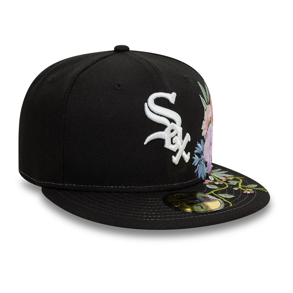 Chicago White Sox MLB Floral 59Fifty New Era Black/White Official Team Hat Sports Fan Cap Official MLB Team Hat Baseball Fan Cap