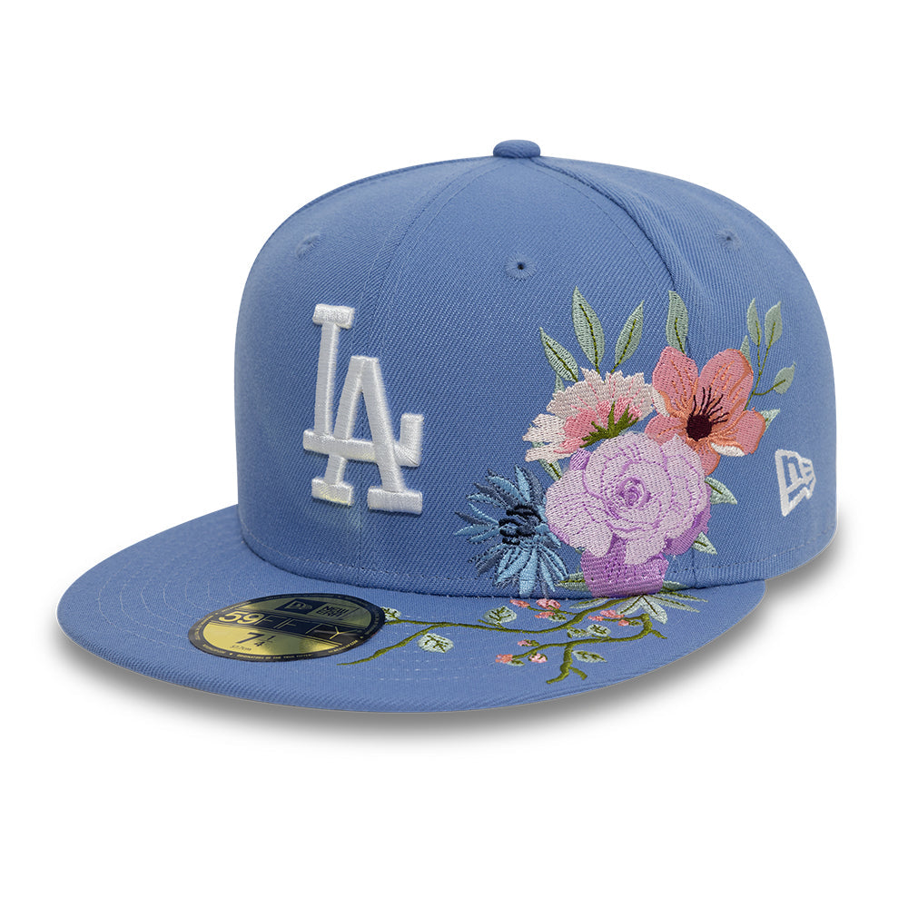 Los Angeles Dodger MLB Floral 59Fifty New Era Light Blue/White Official Team Hat Sports Fan Cap Official MLB Team Hat Baseball Fan Cap