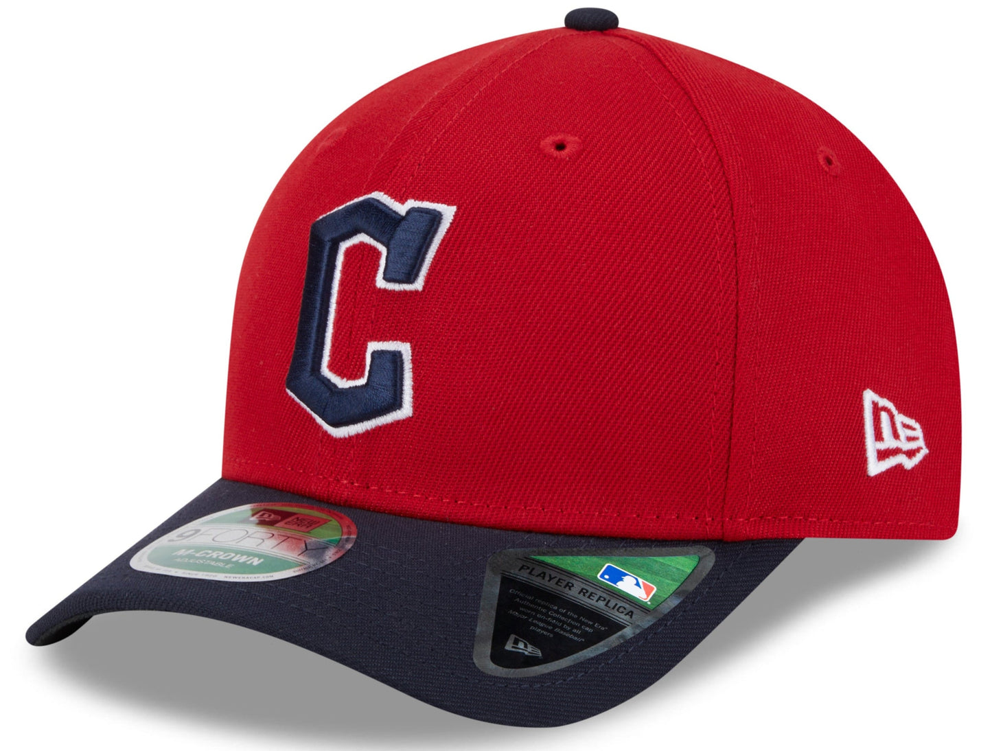 Cleveland Guardians Red/Navy New Era Player Replica M-Crown 9FORTY Adjustable Hat Official Team Hat Sports Fan Cap Official MLB Team Hat Baseball Fan