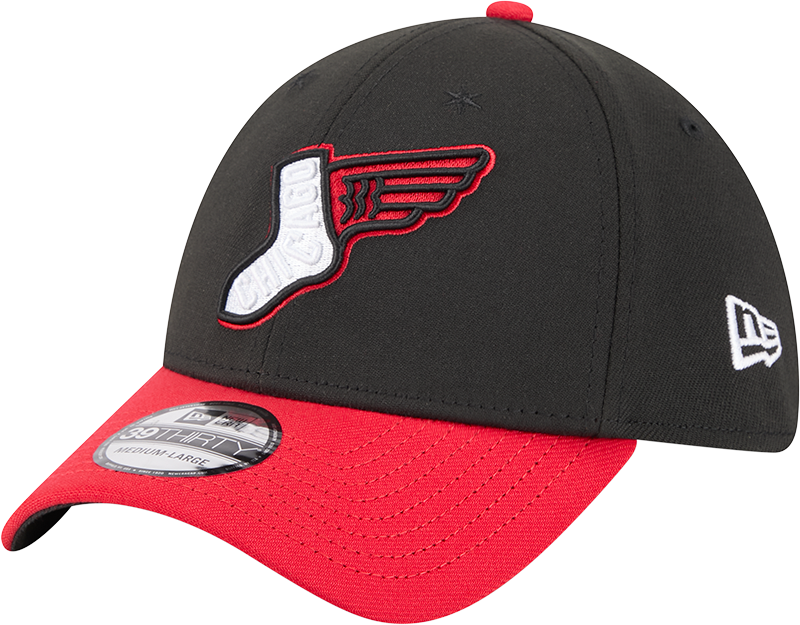 Chicago White Sox 2025 City Connect Alternate Black/Red New Era 39THIRTY Flex Fit Hat Official Team Hat Sports Fan Cap Official MLB Team Hat Baseball