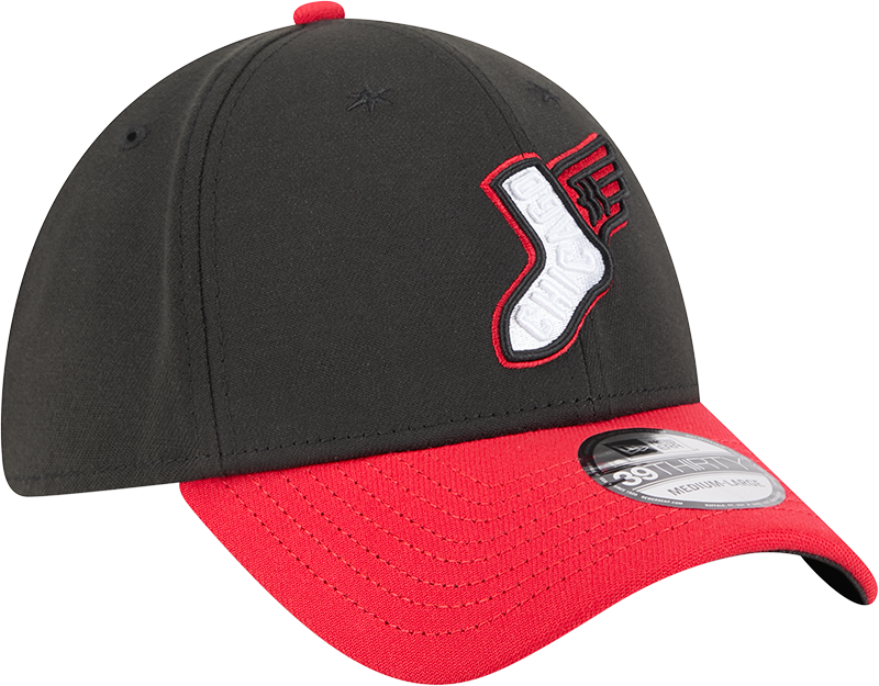 Chicago White Sox 2025 City Connect Alternate Black/Red New Era 39THIRTY Flex Fit Hat Official Team Hat Sports Fan Cap Official MLB Team Hat Baseball