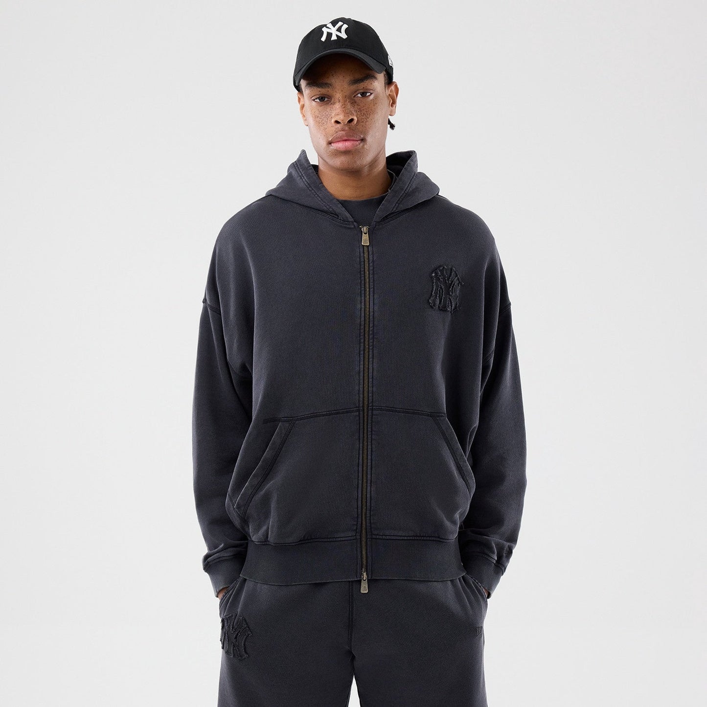 MLB Washed Full Zip Hoodie New York Yankees Black Official Sports Fan Gear MLB Fan Gear Popular Style