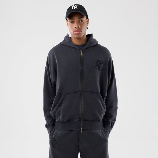 MLB Washed Full Zip Hoodie New York Yankees Black Official Sports Fan Gear MLB Fan Gear Popular Style