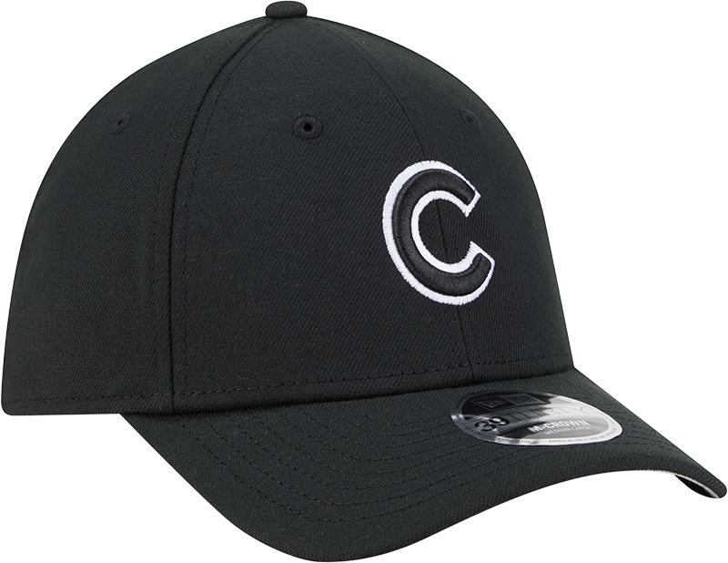 Chicago Cubs New Era M-Crown 39Thirty Black/White Flex Fit Hat Official Team Hat Sports Fan Cap Official MLB Team Hat Baseball Fan Cap