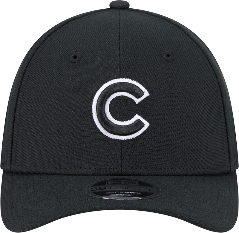 Chicago Cubs New Era M-Crown 39Thirty Black/White Flex Fit Hat Official Team Hat Sports Fan Cap Official MLB Team Hat Baseball Fan Cap