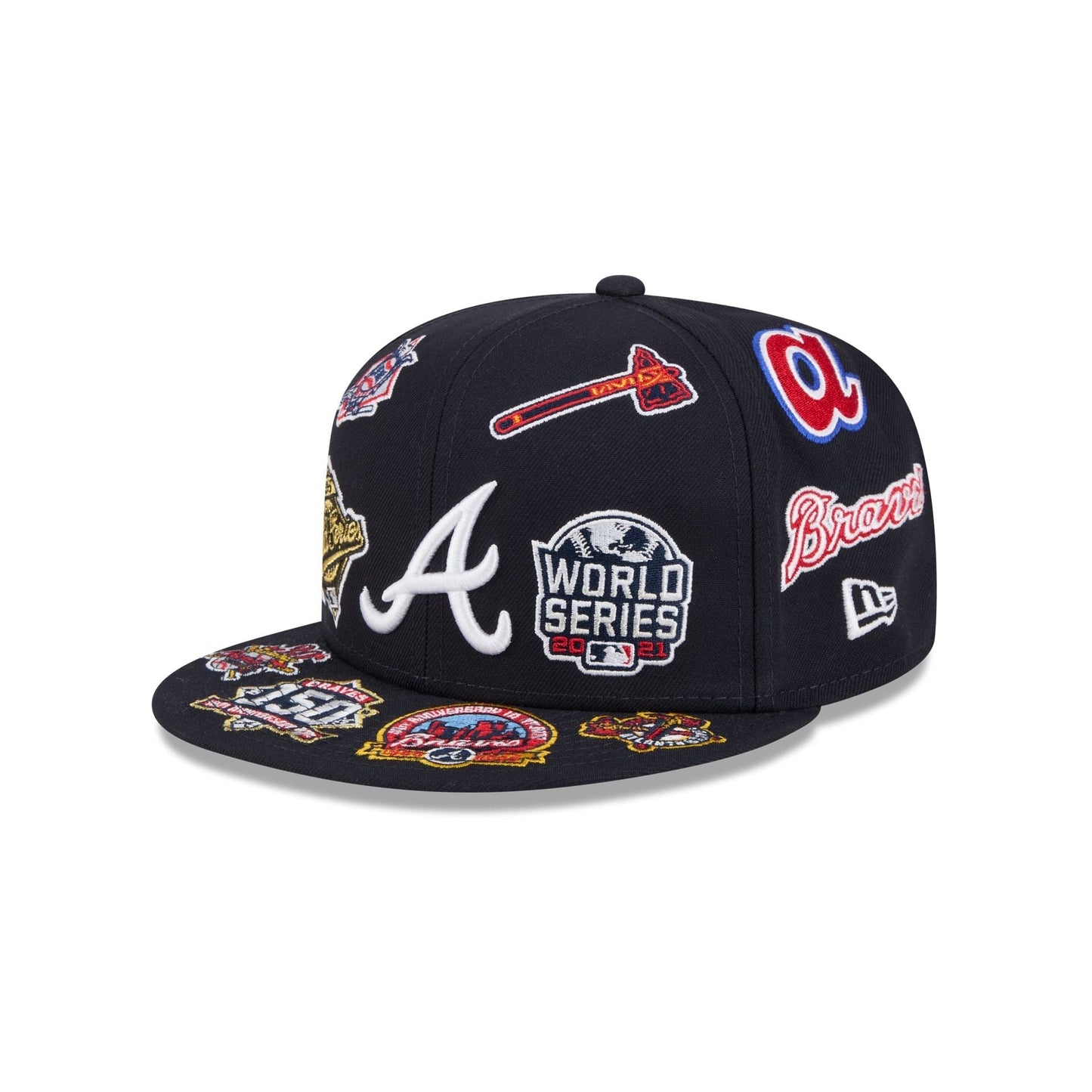 Atlanta Braves MLB All Over Patch 59FIFTY Fitted New Era Official Team Hat Sports Fan Cap Official MLB Team Hat Baseball Fan Cap