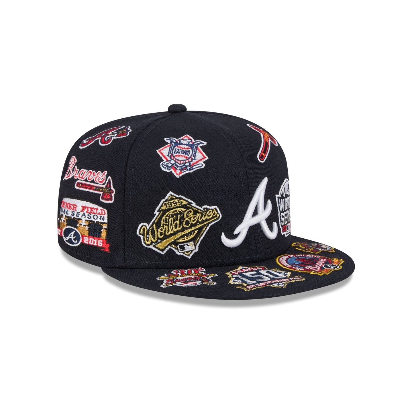 Atlanta Braves MLB All Over Patch 59FIFTY Fitted New Era Official Team Hat Sports Fan Cap Official MLB Team Hat Baseball Fan Cap