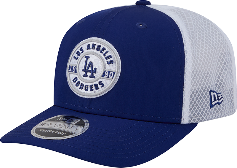 Men's Los Angeles Dodgers New Era Circle Patch 9SEVENTY Trucker Adjustable Hat Official Team Hat Sports Fan Cap Official MLB Team Hat Baseball Fan Cap