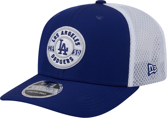 Men's Los Angeles Dodgers New Era Circle Patch 9SEVENTY Trucker Adjustable Hat Official Team Hat Sports Fan Cap Official MLB Team Hat Baseball Fan Cap