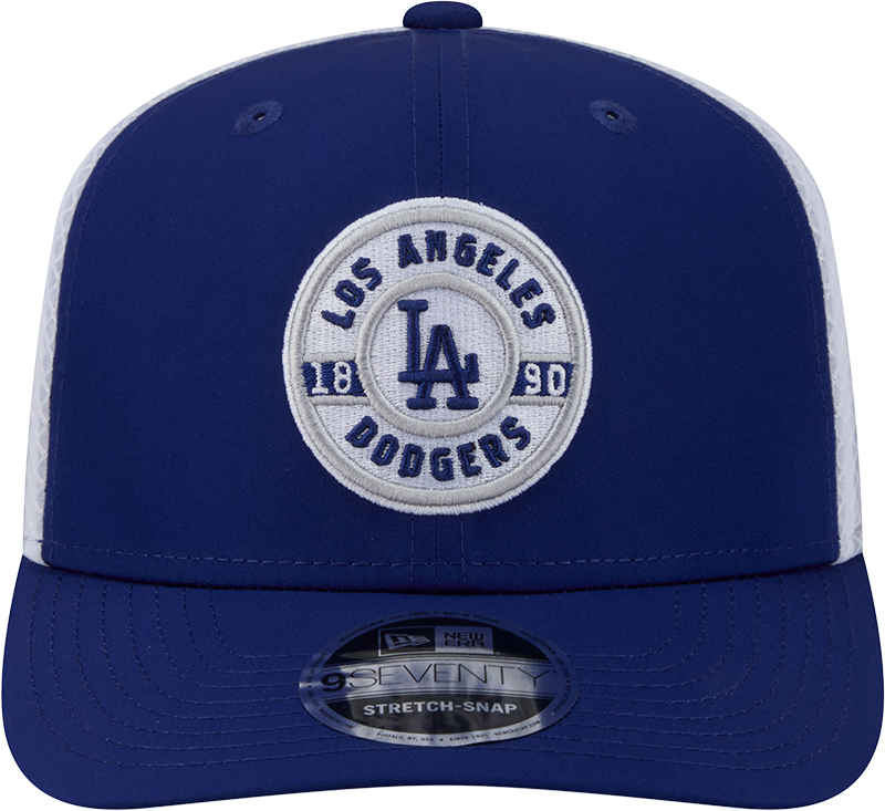 Men's Los Angeles Dodgers New Era Circle Patch 9SEVENTY Trucker Adjustable Hat Official Team Hat Sports Fan Cap Official MLB Team Hat Baseball Fan Cap