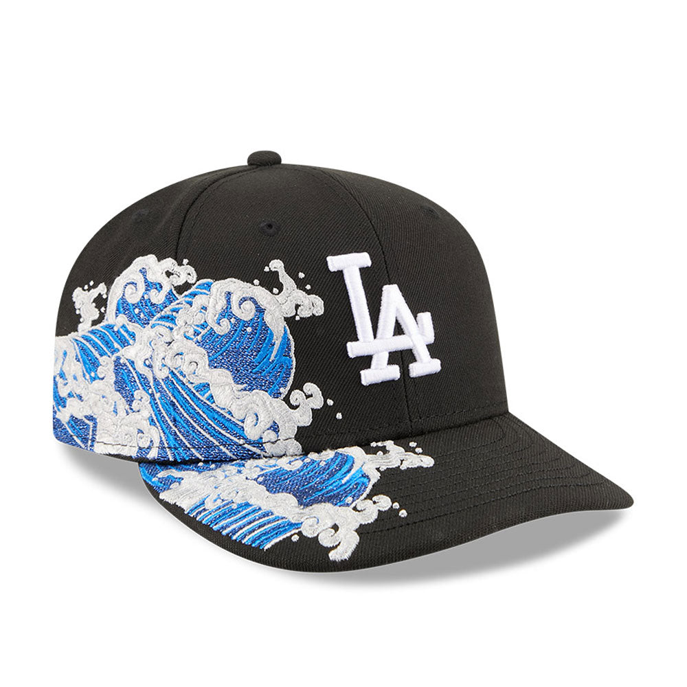 Los Angeles Dodgers MLB Waves 59FIFTY Fitted New Era Black/White Official Team Hat Sports Fan Cap Official MLB Team Hat Baseball Fan Cap