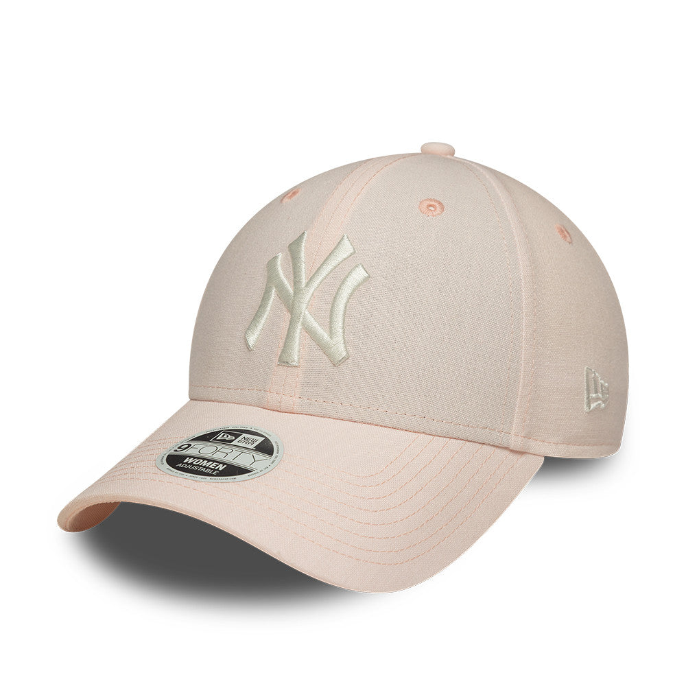 New York Yankees MLB Linnen 9FORTY Women Strapback New Era Pink/White Official Team Hat Sports Fan Cap Official MLB Team Hat Baseball Fan Cap
