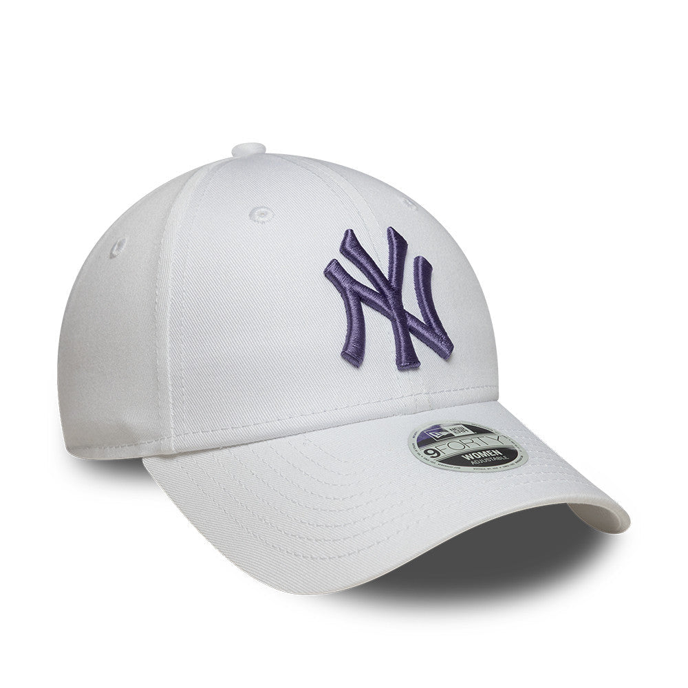 New York Yankees MLB League Essential 9FORTY Women Strapback New Era White/Purple Official Team Hat Sports Fan Cap Official MLB Team Hat Baseball Fan