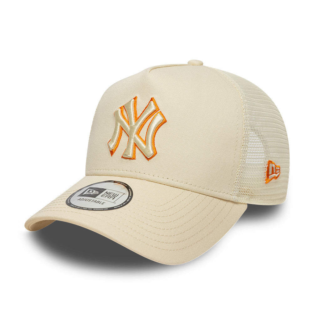 New York Yankees MLB Trucker Snapback New Era Beige/Orange Official Team Hat Sports Fan Cap Official MLB Team Hat Baseball Fan Cap
