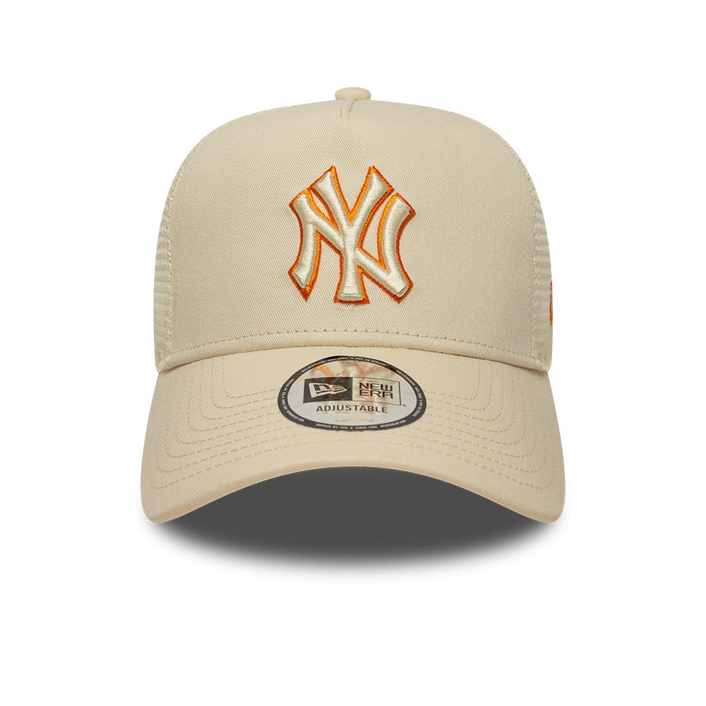 New York Yankees MLB Trucker Snapback New Era Beige/Orange Official Team Hat Sports Fan Cap Official MLB Team Hat Baseball Fan Cap