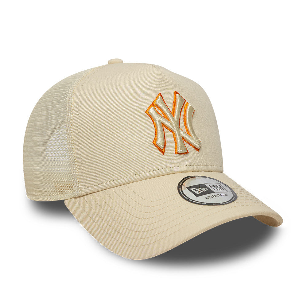 New York Yankees MLB Trucker Snapback New Era Beige/Orange Official Team Hat Sports Fan Cap Official MLB Team Hat Baseball Fan Cap