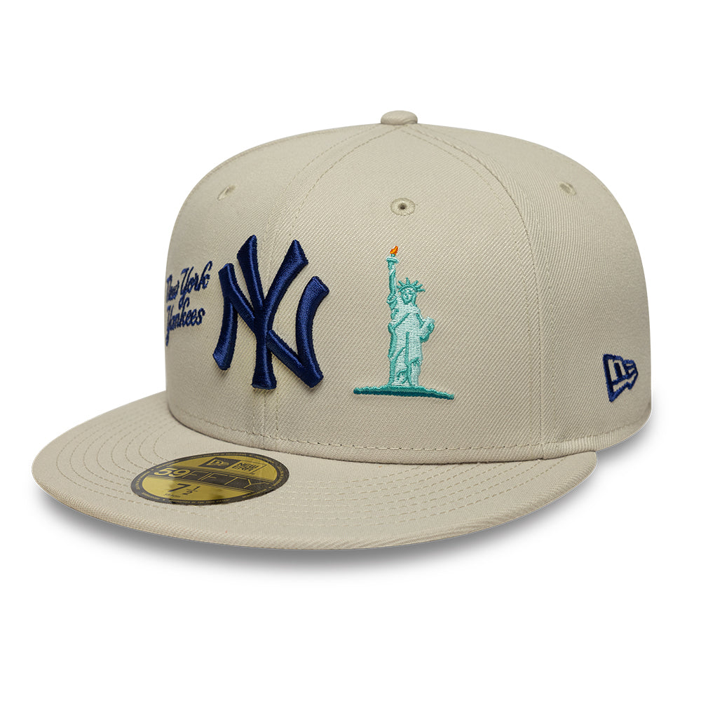 New York Yankees MLB City Icon 59FIFTY Fitted New Era Stone/Blue Official Team Hat Sports Fan Cap Official MLB Team Hat Baseball Fan Cap