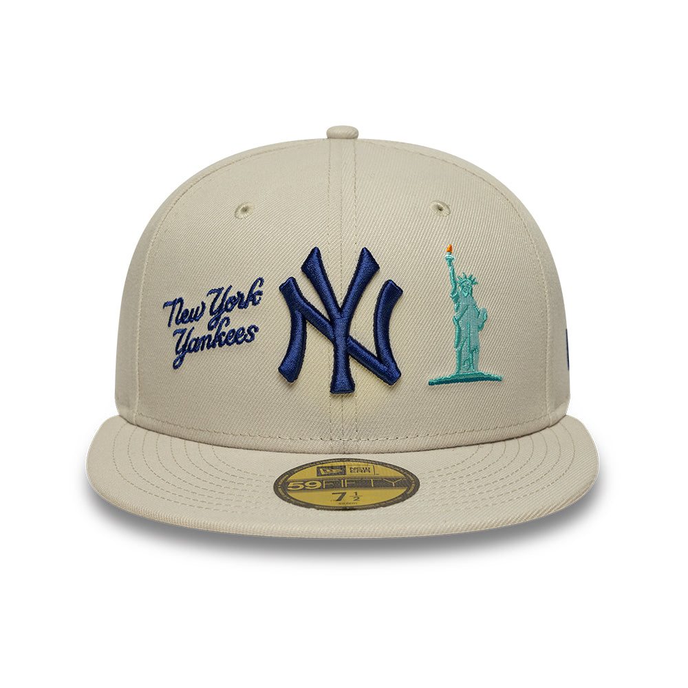New York Yankees MLB City Icon 59FIFTY Fitted New Era Stone/Blue Official Team Hat Sports Fan Cap Official MLB Team Hat Baseball Fan Cap