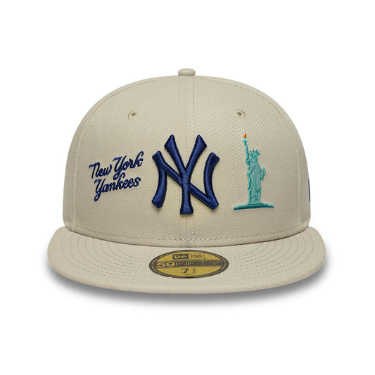 New York Yankees MLB City Icon 59FIFTY Fitted New Era Stone/Blue Official Team Hat Sports Fan Cap Official MLB Team Hat Baseball Fan Cap