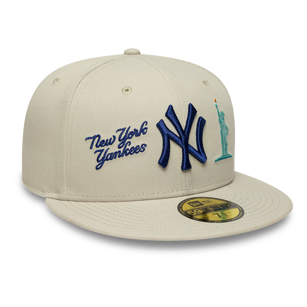 New York Yankees MLB City Icon 59FIFTY Fitted New Era Stone/Blue Official Team Hat Sports Fan Cap Official MLB Team Hat Baseball Fan Cap